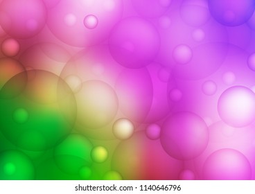 Light Pink, Green vector cover with spots. Blurred bubbles on abstract background with colorful gradient. Pattern can be used as texture of water, rain drops.