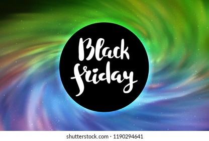 Light Pink, Green vector cover with a black hole, nebula. Gradient colorful illustration with a black hole, stars. Black Friday design for ads, commercials.