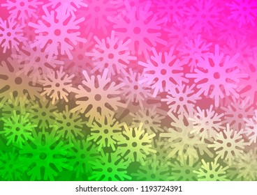 Light Pink, Green vector cover with beautiful snowflakes. Modern geometrical abstract illustration with crystals of ice. New year design for your ad, poster, banner.