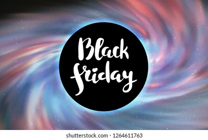 Light Pink, Green vector cover with a black hole, nebula. Gradient colorful illustration with a black hole, stars. Black Friday design for ads, commercials.