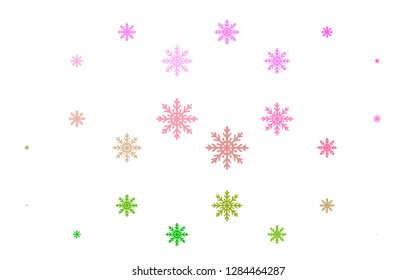 Light Pink, Green vector cover with beautiful snowflakes. Blurred decorative design in xmas style with snow. The pattern can be used for year new  websites.