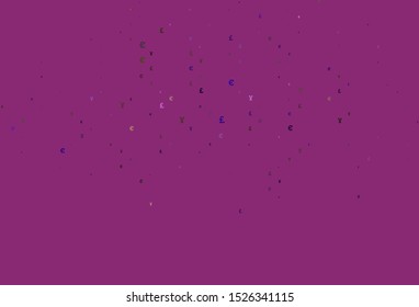 Light Pink, Green vector cover with EUR, JPY, GBP signs. Blurred design in with symbols of EUR, JPY, GBP. Template for ads of markets, loans.