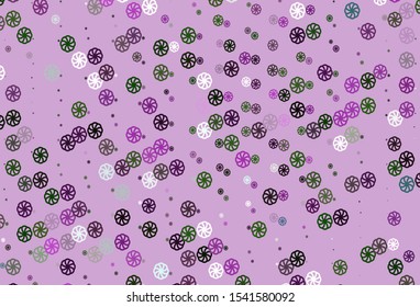 Light Pink, Green vector cover with beautiful snowflakes. Shining colored illustration with snow in christmas style. The pattern can be used for new year leaflets.