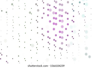 Light Pink, Green vector cover with beautiful snowflakes. Shining colored illustration with snow in christmas style. The pattern can be used for new year leaflets.