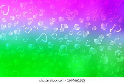 Light Pink, Green vector cover with Shining hearts. Beautiful colored illustration with hearts in celebration style. Pattern can be used for valentine's ad, booklets.