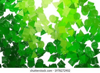 Light  pink, green vector cover in polygonal style with circles. Decorative design in abstract style with lines, dots, cubes. Pattern for busines ad, booklets, leaflets
