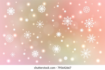 Light Pink, Green vector cover with beautiful snowflakes. Decorative shining illustration with snow on abstract template. New year design for your ad, poster, banner.