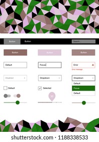 Light Pink, Green vector design ui kit with mosaic. Modern Style guide in polygonal style with triangles. This template you can use for landing pages.