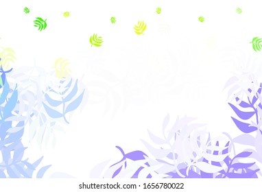 Light Pink, Green vector doodle texture with leaves. Sketchy doodles with leaves on blurred background. New design for your business.