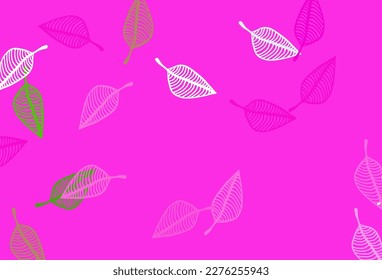 Light Pink, Green vector doodle pattern. Colorful abstract illustration with leaves in doodle style. Hand painted design for web, leaflet, textile.