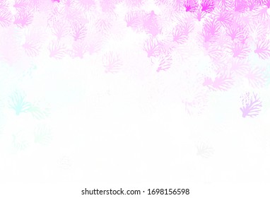 Light Pink, Green vector elegant pattern with leaves. Sketchy doodles on white background. Colorful pattern for kid's books.