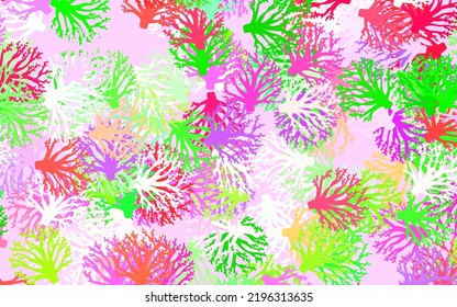 Pink claro, Vector Verde elegante plantilla con ramas, hojas. Ilustración colorida abstracta con hojas en estilo doodle. Diseño pintado a mano para la web, folletos.