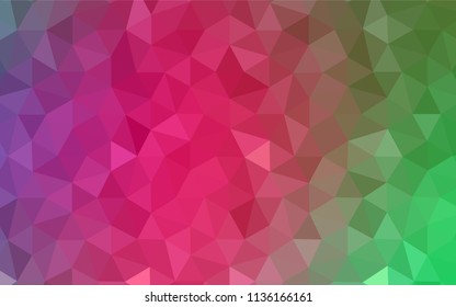 Light Pink, Green vector gradient triangles template. A sample with polygonal shapes. Triangular pattern for your design.