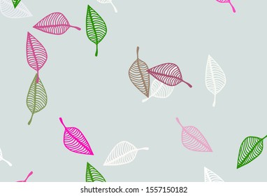 Light Pink, Green vector hand painted pattern. Pattern with gradient colorful leaves in natural style. Hand painted design for wrapping, wallpaper.