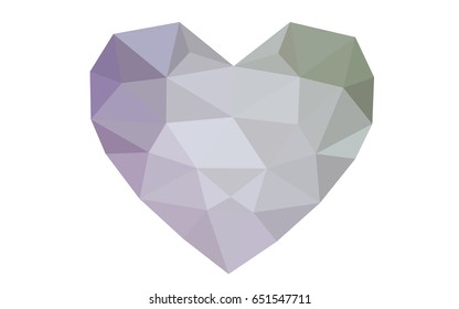 Light Pink, Green vector heart isolated on white background. Geometric rumpled triangular low poly origami style gradient graphic illustration. Polygonal design for your business.