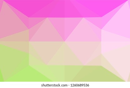 Light Pink, Green vector hexagon mosaic cover. Triangular geometric sample with gradient.  Brand new design for your business.