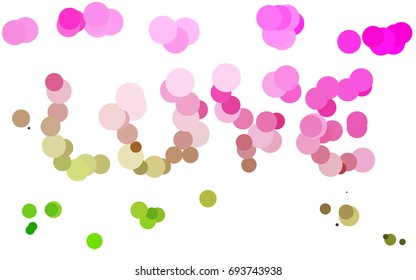 Light Pink, Green vector illustration which consist of circles. Dotted gradient design for your business. Creative geometric background in halftone style with colored spots.