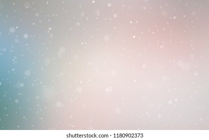 Light Pink, Green vector layout with bright snowflakes. Blurred decorative design in xmas style with snow. The pattern can be used for new year ad, booklets.