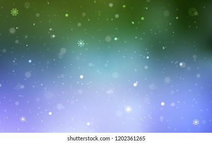 Light Pink, Green vector layout with bright snowflakes. Modern geometrical abstract illustration with crystals of ice. The pattern can be used for new year leaflets.