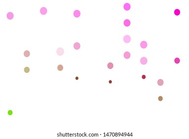 Light Pink, Green vector layout with circle shapes. Blurred bubbles on abstract background with colorful gradient. Pattern of water, rain drops.