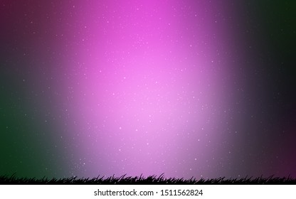 Light Pink, Green vector layout with cosmic stars. Shining illustration with sky stars on abstract template. Best design for your ad, poster, banner.