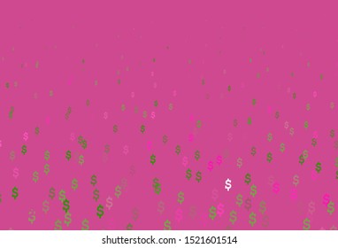 Light Pink, Green vector layout with banking symbols. Blurred design in with symbols of USD. The pattern can be used as ads, poster, banner for payments.