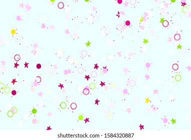 Light Pink, Green vector layout with stars, suns. Blurred decorative design in simple style with stars, suns. Smart design for your business advert.