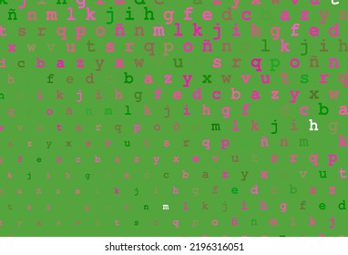 Diseño vectorial verde claro rosa con alfabeto latino. Brillante ilustración colorida con letras aisladas. El patrón se puede usar como anuncios, afiches, pancartas para libros.