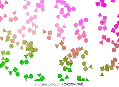 Light Pink, Green vector layout with circles, lines, rectangles. Illustration with colorful circles, triangles, rectangles. Modern template for your landing page.