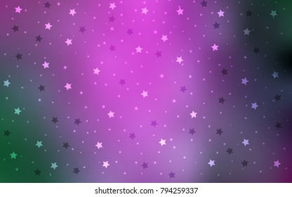 Light Pink, Green vector layout with bright stars. Stars on blurred abstract background with gradient. Smart design for your business advert.