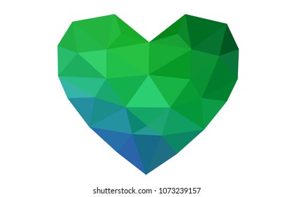 Light Pink, Green vector love background with heart. Paper note. Valentine's greeting polygonal card. Triangular illustration for your business. Stock template for your design.
