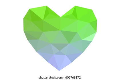 Light Pink, Green vector love background with heart. Paper note. Valentine's greeting polygonal card. Triangular illustration for your business. Stock template for your design.