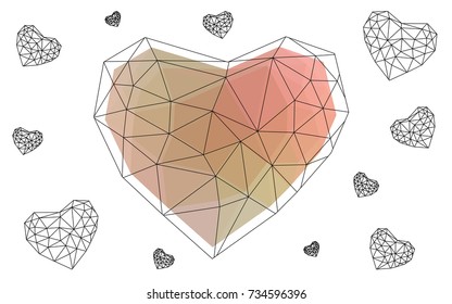 Light Pink, Green vector love background with heart. Paper note. Valentine's greeting polygonal card. Triangular illustration for your business. Stock template for your design.