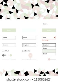 Light Pink, Green vector Material Design Kit with lines. Web ui kit with abstract gradient triangles in its header. Modern template for your landing page.
