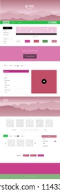 Light Pink, Green vector Material Design Kit with hills. Modern Style guide with colorful gradient mountains in its header. Simple colorful design for tourist websites.