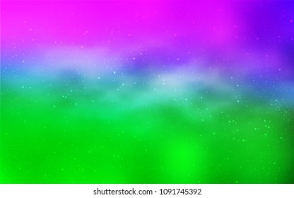 Light Pink, Green vector pattern with night sky stars. Blurred decorative design in simple style with galaxy stars. Template for cosmic backgrounds.