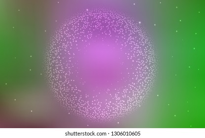 Light Pink, Green vector pattern with night sky stars. Shining illustration with sky stars on abstract template. Smart design for your business advert.