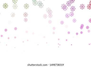 Light Pink, Green vector pattern with christmas snowflakes. Shining colorful illustration with snow in christmas style. Pattern for new year websites.