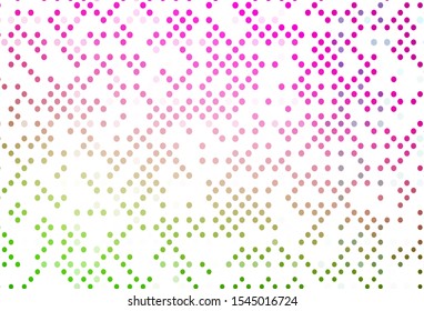 Light Pink, Green vector pattern with spheres. Glitter abstract illustration with blurred drops of rain. Pattern of water, rain drops.