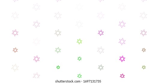 Light Pink, Green vector pattern with coronavirus elements. Smart illustration with covid signs in decorative style. Best design for quarantine events.