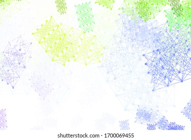 Light Pink, Green vector pattern with artificial intelligence network. Colored AI structure with gradient lines and dots. Smart design for promotion of bid data.