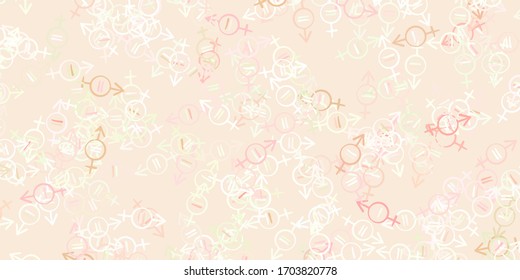 Light Pink, Green vector pattern with feminism elements. Colorful feminism symbols with a gradient in modern style. Elegant design for wallpapers.