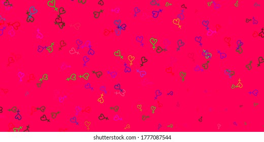 Light Pink, Green vector pattern with feminism elements. Colorful illustration with gradient feminism shapes. Design for International Women’s Day.