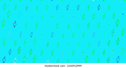 Light Pink, Green vector pattern with feminism elements. Colorful feminism symbols with a gradient in modern style. Design for International Women Day.