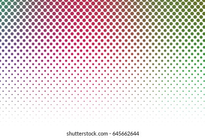 Light Pink, Green vector pattern with colored spheres. Geometric sample of repeating circles on white background in halftone style.