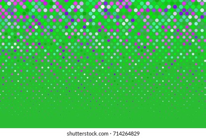 Light Pink, Green vector pattern with colored spheres. Geometric sample of repeating circles on white background in halftone style.