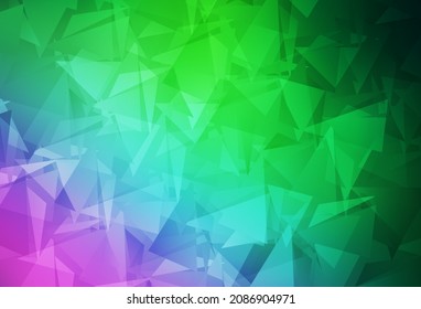 Patrón poligonal vectorial verde claro rosa. Muestra geométrica triangular con gradiente.  Patrón para el fondo de un libro de marca.