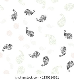 Light Pink, Green vector seamless natural pattern with leaves and flowers. Decorative design in Indian style on white background. Completely new design for your business.