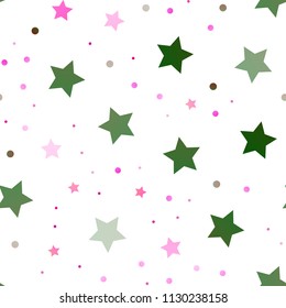 Light Pink, Green vector seamless cover with small and big stars. Stars on blurred abstract background with gradient. Best design for your ad, poster, banner.