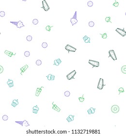Light Pink, Green vector seamless layout with restaurant food. Illustration with set of fresh food in doodle style. Pattern for ad, booklets, leaflets of restaurants.